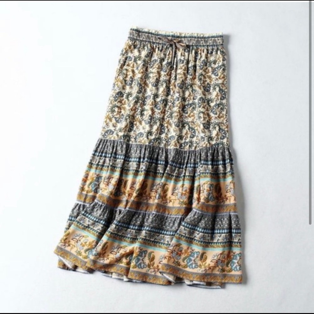 New! Boho maxi soft front tie skirt cream base - Picture 2 of 2